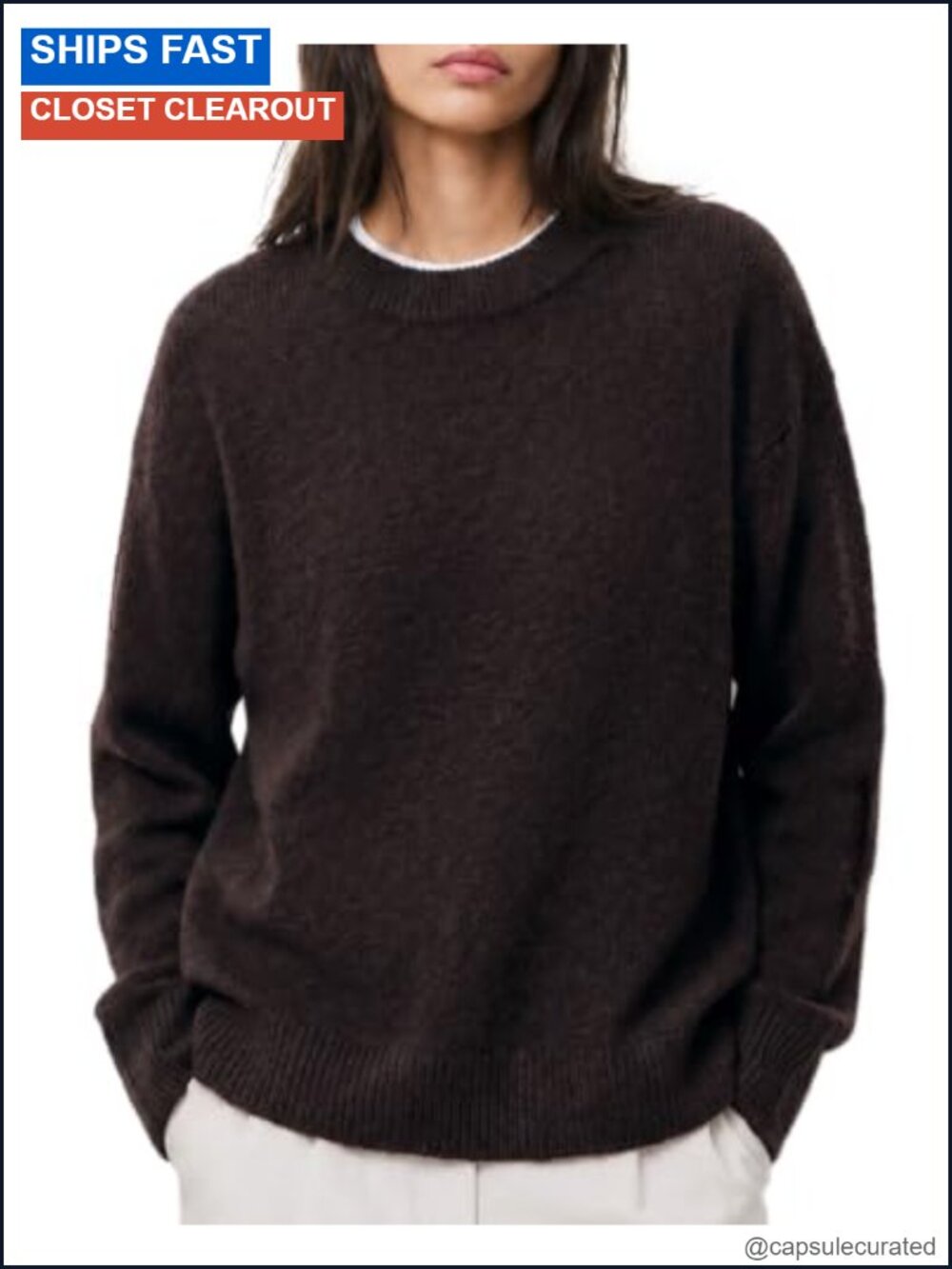 Women's Fuzzy Knit Oversized Crew Neck Long Sleeve Pullover Sweater